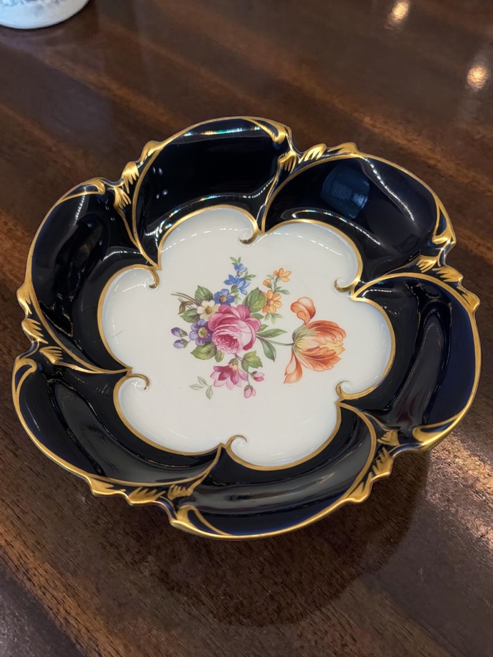 Vintage Echt Kobalt German Porcelain Bowl Ilmenau Graf von Henneberg Floral Dish